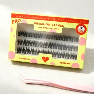 Curved Lash Press on Cluster Lash No Glue Needed 100% Handmade Custom Curvature Size Wispy Fluffy Styles ISO CE Italy UK France