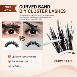 Curved Press on Clusters Eyelashes Natural Self Adhesive Lashes Extensions Pre Glued Lashes Clusters No Glue Needed
