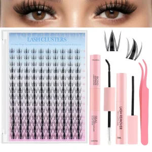 Custom Black Package Cluster Lash Natural Thin Band Segment Eyelashes DIY Lash Extension Kit Cluster Lashes Kit