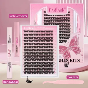Custom Black Package Cluster Lash Natural Thin Band Segment Eyelashes DIY Lash Extension Kit Cluster Lashes Kit