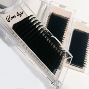 Custom Box Cashmere Brown Color 20mm L Curl Lash Extensions Trays Supplies Velvet Volume Super Matte Black Eyelash Extensions