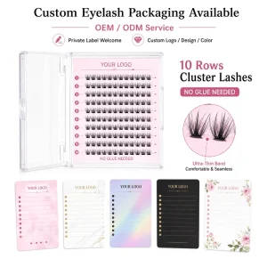 Custom Card Self Adhesive Lash Clusters 10 Rows Fluffy Wispy Faux Mink DIY Eyelash Extensions Glue Free OEM