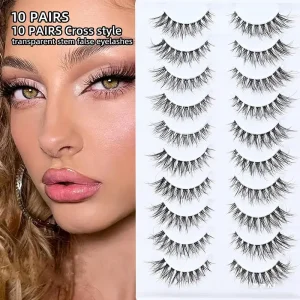 Custom Cat-Eye Fox-Style False Eyelashes Thick Natural Lashes Transparent Band 10-Pair Pack
