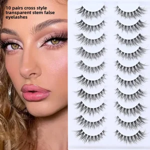 Custom Cat eye Fox style Synthetic Hair Eyelashes Naturally Voluminous clear Stems Invisible Self grafting