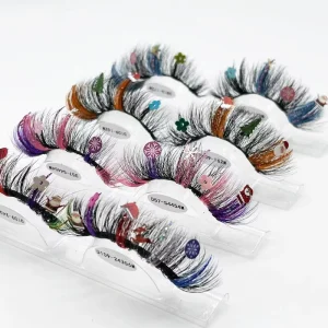 Custom Christmas Party Glitter Lashes With Color 15MM 20MM 25MM Mink Lashes Vegan Pink Blue Glitter Colored Lashes