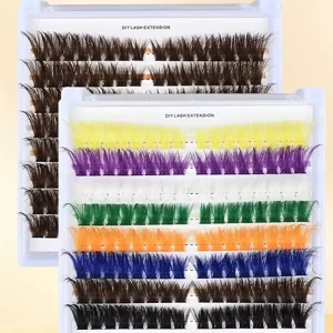 Custom Colorful PBT Multicolored Rainbow Glueless 8 Rows Mega Volume 9-16MM DIY Fashionable Eyelash Clusters for Cosplay