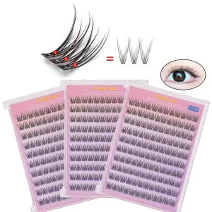Custom DIY 120pcs 10 12mm Mixed Fiber Clear Band Self Adhesive Press on Individual Cluster Lashes Fan Eyelashes