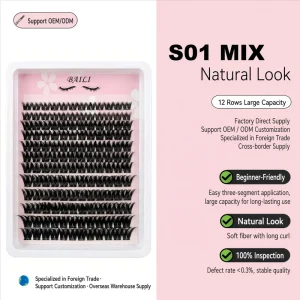 Custom Factory S01mix Natural Segmented Cluster Lashes DIY Eyelash Extensions Bulk