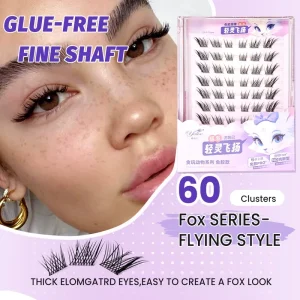 Custom Glue Free Self Adhesive Fox Cluster Lashes Fine Shaft Flying Style Thick Eyes Volume Lash Kit Extensions Easy Fox Look