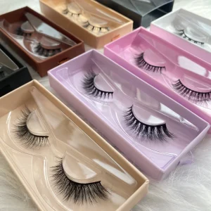 Custom Handmade Faux Mink False Eyelashes Cat Eye 10-12mm 3D Effect Reusable Full Strip Black Cotton Band Lash Box