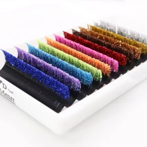 Custom Korean Pbt Soft Party Holiday Christmas DD CC Curl Single Lashes Mix Colors Glitter Eyelash Extensions Shiny