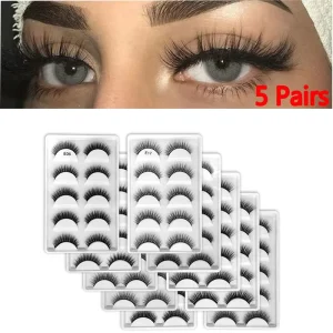 Custom Label 3D Silk False Eyelash Extensions 5 Pairs Faux Mink Eyelashes With Price
