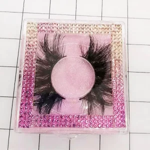 Custom Lash Packaging Rhinestone Clear Cube Diamond Boxes 25mm 3D 5D Handmade Fur Eyelashes Cruelty Free