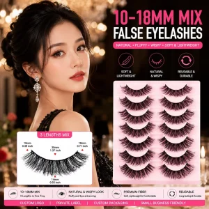 Custom Logo 10-18mm Faux Mink Strip Lashes Private Label Wispy Volume Party Eyelashes for Small Business