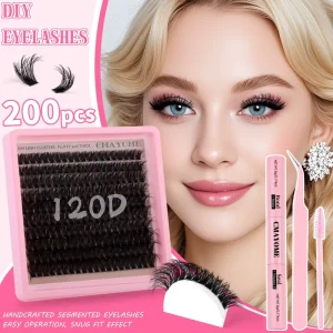 Custom Logo 120D Thick Cluster Lashes 200Pcs Large Capacity DIY Segmented Eyelash Set Reusable Volume Lash