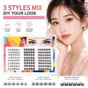 Custom Logo 3 Styles Mix DIY Cluster Lashes Private Label Natural Wispy Volume Lash Tray for Small Business