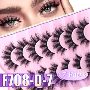 Custom Logo 3D Cat Eye Faux Mink Eyelashes 7 Pairs 15mm Natural Look Faux Mink Lashes