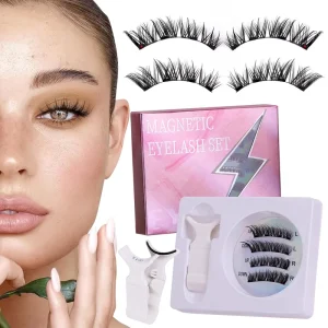 Custom Logo 3d Soft Thick Natural Long Magnetic Lashes DIY Self Adhesive Full Strip Reusable Magnetic Eyelashes Set