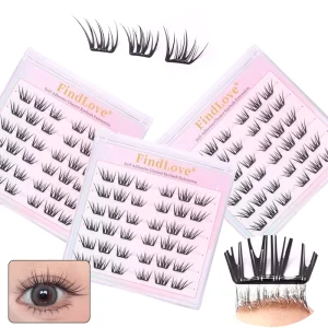 Custom Logo 6 Rows Handmade Glue Free Segment Lashes Natural Volume C Curl Vegan Self Adhesive False Eyelashes No Glue Needed