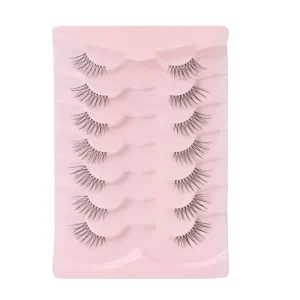 Custom Logo 7 Pairs Synthetic Hair Semi-Hand Made Black Cotton Stalk False Eyelashes Set Lightweight Lashes Cardboard