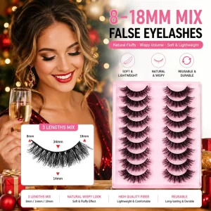 Custom Logo 8 18mm Mix Faux Mink Machine Made Cotton Band False Eyelashes Pair Set Private Label Wispy Party Lashes Small