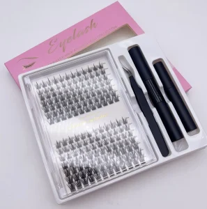 Custom Logo Band less Pre Cut Glue Based 7-14 Days Long Lasting Premade Fan Eyelashes Soft Thick Lash Cluster Kit c Curl