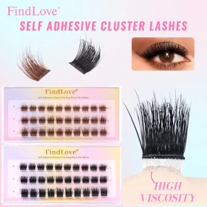 Custom Logo Brown Glue Free Eyelashes Voluminous Fluffy Style Press on No Glue Cluster Lashes 10-14mm Natural Long Daily Use