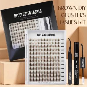 Custom Logo Brown SH10 DIY Eyelash Cluster Set Full Lash Extension Kit Including Bond Seal and Tweezer Private Label