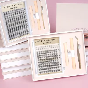 Custom Logo C Curl Thin Band 8-16mm Mega Volume With Lash and Bond Mixed Tray Segment Cluster DIY Lash Kit