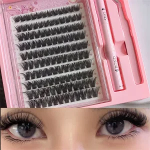 Custom Logo Clusters DIY Segmented Eyelash Natural Extension Dense Pbt Material 2 in 1 Set C Curling False Eyelashes