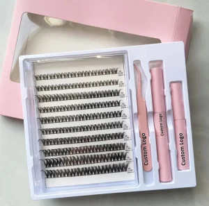 Custom Logo Clusters Individual Segments Lash Glue and Tweezers DIY Eyelash Extensions Cluster Lashes Kit