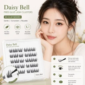 Custom Logo Daisy Bell No Glue Lash Clusters Reusable Synthetic Hair Self Adhesive DIY Lashes 6 Rows Private Label Small