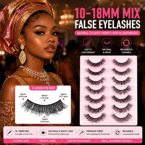 Custom Logo Faux Mink Strip Lashes 10-18mm Mixed Length Private Label Wispy False Eyelashes for Small Business