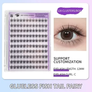 Custom Logo Fish Tail Fairy Cruelty Free for No Glue Required Self adhesive False Eyelash Clusters Press on Lashes