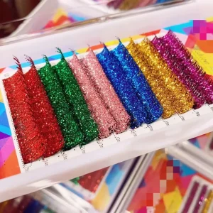 Custom Logo Glitter Lashes Eyelash Extension Synthetic Blink Flare Mixed Colorful Lashes Trays