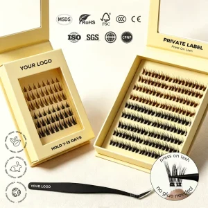 Custom Logo Glueless Diy Lash Clusters Vegan Cruelty Free Self Adhesive Eyelashes Waterproof Individual Press on Lashes No Glue
