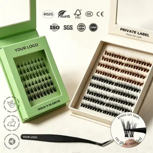 Custom Logo Glueless Handmade Full Strip Eyelashes Soft Lash Clusters DIY Kit With Easy Pre Glued Application Plant Fiber Lashes