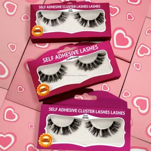 Custom Logo Handcrafted Full Strip Glueless Eyelashes Half Lashes Self Adhesive Strip Lashes Natural Black 3D Effect