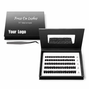 Custom Logo Handmade Luxury Press on Lashes Mirror Preglued Lash Clusters Kit 5-7 Days Long Lasting Self-adhesive Lashes