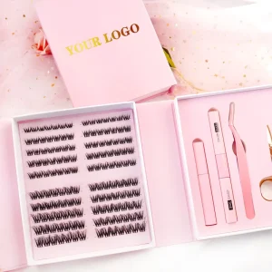 Custom Logo Handmade Synthetic Hair Lash Cluster Kit DIY Eyelash Extensions with Ultrafine Cotton Band