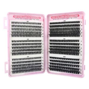 Custom Logo Individual Fluffy Cluster Lashes Box Kit Premade Eyelash Set Natural Volume Shape PBT Cluster
