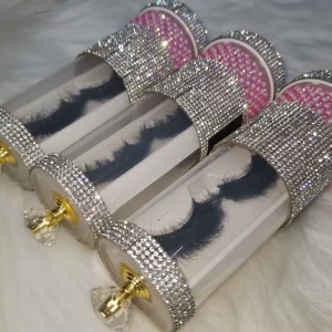 Custom Logo Lash Boxes With Rhinestone 100% Real Mink Full Strip Eyelashes Private Label Full Fluffy Lashes