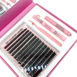 Custom Logo Lash Clusters Kit DIY Eyelash Cluster Lashes Kit with Mirror in Purple Box