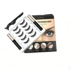 Custom Logo Magnetic Synthetic Eyelashes Set Black Cotton Stalk Bulk Reusable Waterproof Liquid Eyeliner Lashes 5 Pairs for