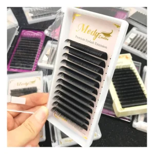 Custom Logo Matte Black Volume Natural Long Handmade Synthetic Cashmere Hair 12 Rows J B C CC D DD Eyelash Extensions