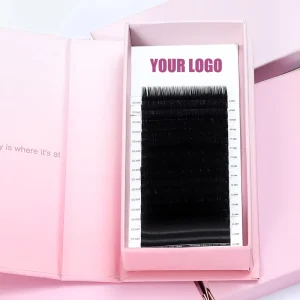 Custom Logo Matte Dark Black Handmade Synthetic Hair Lash Extensions Trays Easy Fan Volume Eyelash Vegan Cruelty Free LC BC Curl