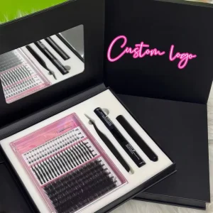 Custom Logo Mirror Box Cluster Lashes Kit 10 18mm d Curl Lash Clusters Diy Segment Individual Lash Cluster