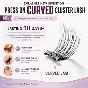 Custom Logo Natural Fluffy Sticky Pre Glued Bond Cluster Lashes Press On Self Adhesive Eyelash Curve Band Cluster Lashes