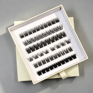 Custom Logo Pre Glued Segmented Self Adhesive Strip Wispy3D Reusable Naturel Invisible Cat Eye Press on Cluster Lashes