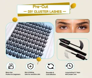 Custom Logo Pre cut Individual Eyelash Extensions Kit Private Label DIY Pre mapped Segmented Cluster Lashes Clear Band